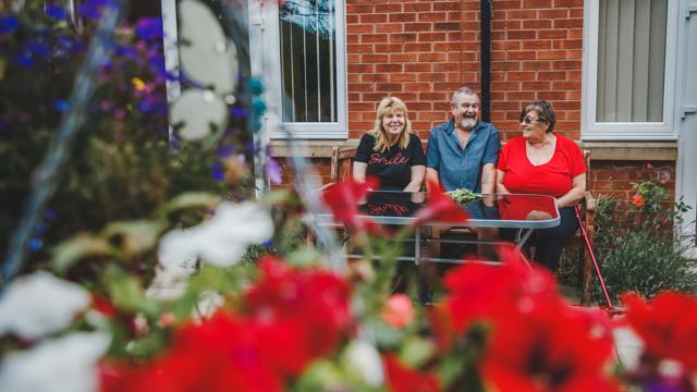 Alhambra Court Customers Jim, Jean And Sharon In Garden